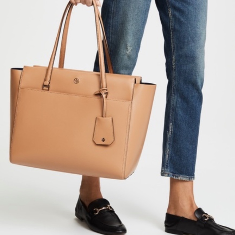 Tory Burch Small Parker tote handbag beige/ caramel